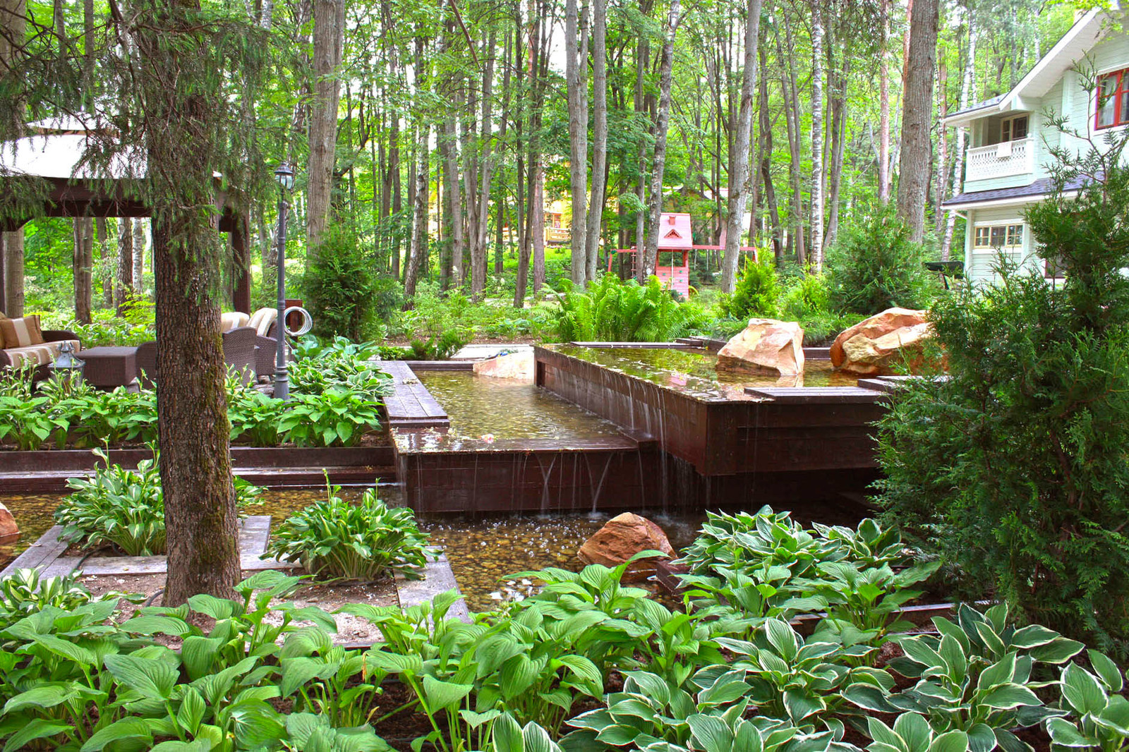 Ландшафтный дизайн участка 1 га - зона отдыха с водоемом в стиле Лофт..