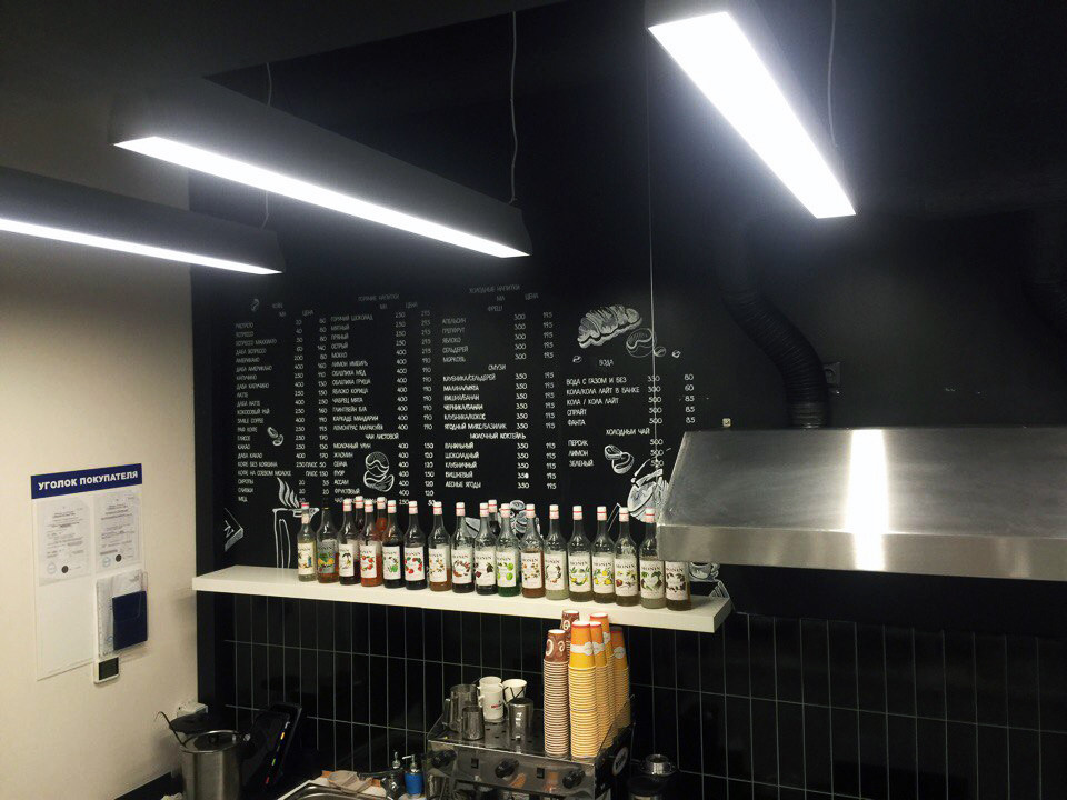 Роспись грифельных стен в сэндвич-баре COFFEE SMILE в Технопарке Сколково.