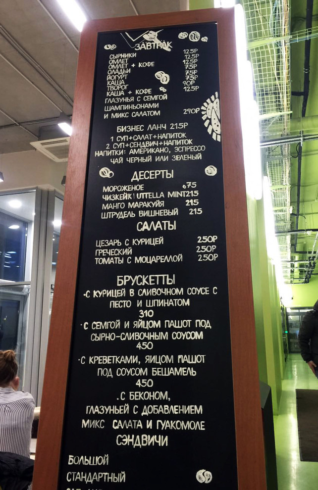 Роспись грифельных стен в сэндвич-баре COFFEE SMILE в Технопарке Сколково.