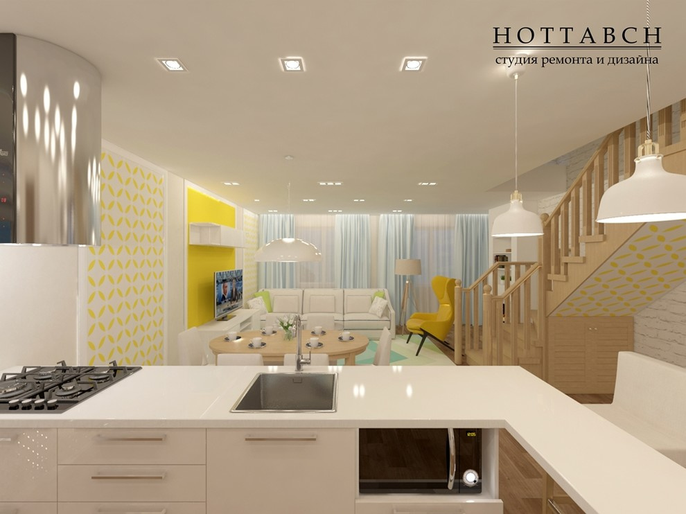 дизайн кухни-гостиной, коттедж д. Кусаковка, Нижегородская обл