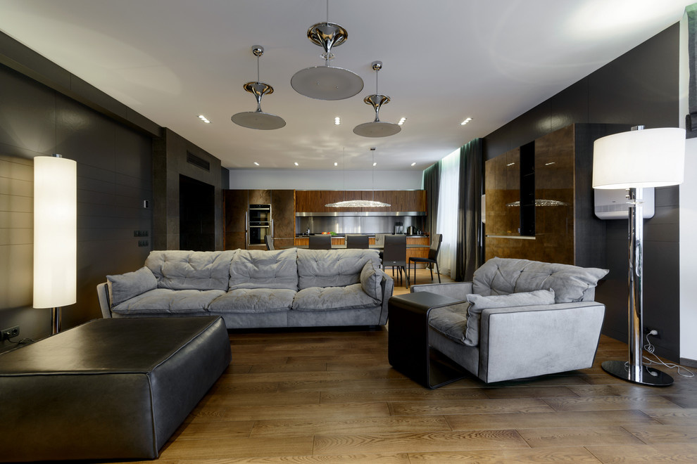 Массивная доска "BEARMADE" в брутальной квартире по проекту Риты Лессинг