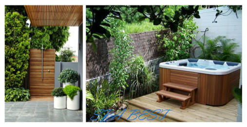 Спа бассейн на террасе загородного дома