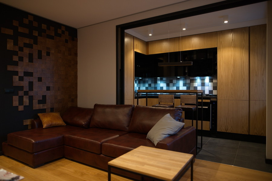 Вид из гостиной на кухню