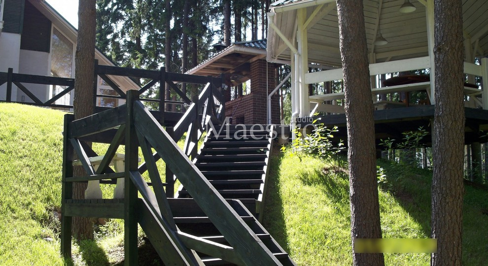 Обложка проекта: Барбекю, малые скульптуры в пруду, мостики и террасы на участке в Вартемягах