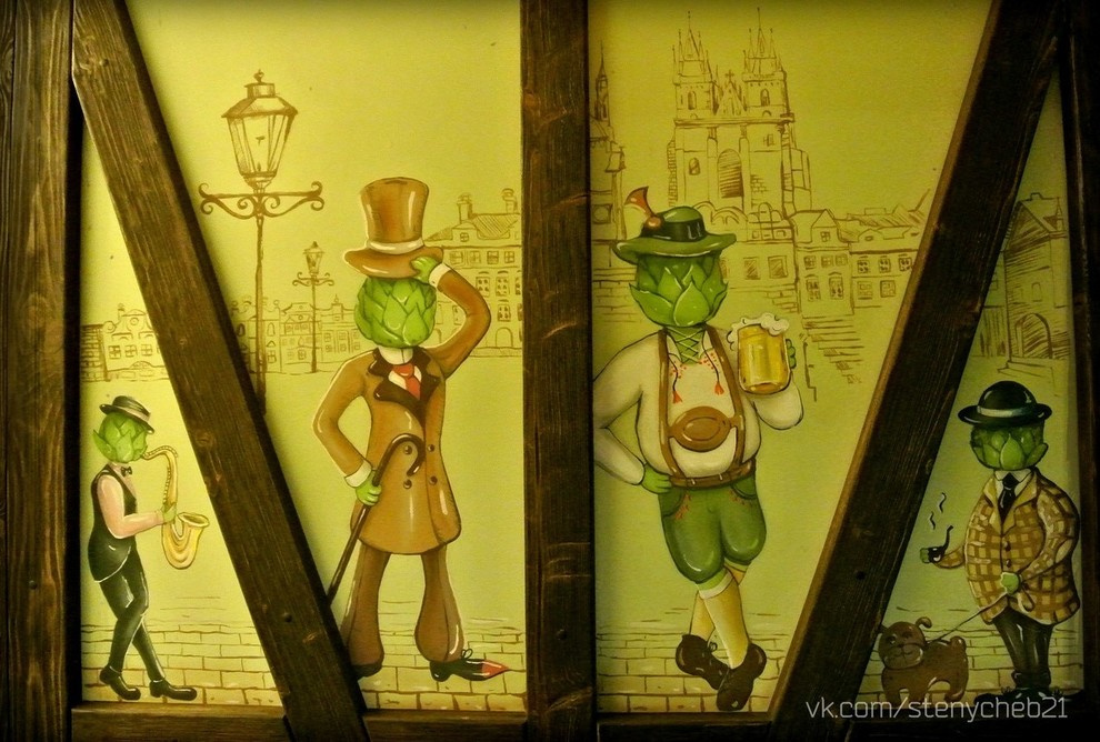 Роспись стен для кафе "Хмель и шишка" г. Чебоксары