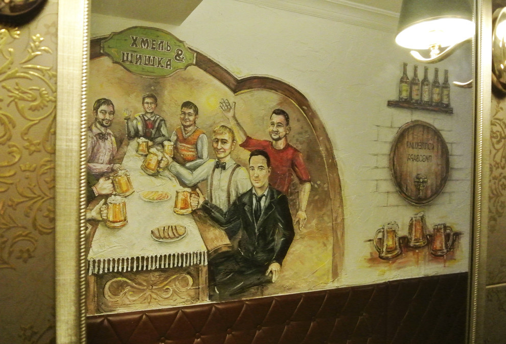 Роспись стен для кафе "Хмель и шишка" г. Чебоксары