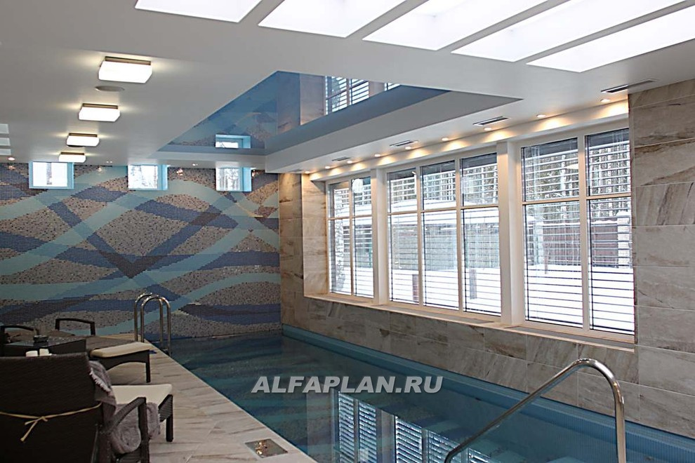 Реализация и интерьеры проекта коттеджа "Три семерки" 77а + проект бассейна 287В