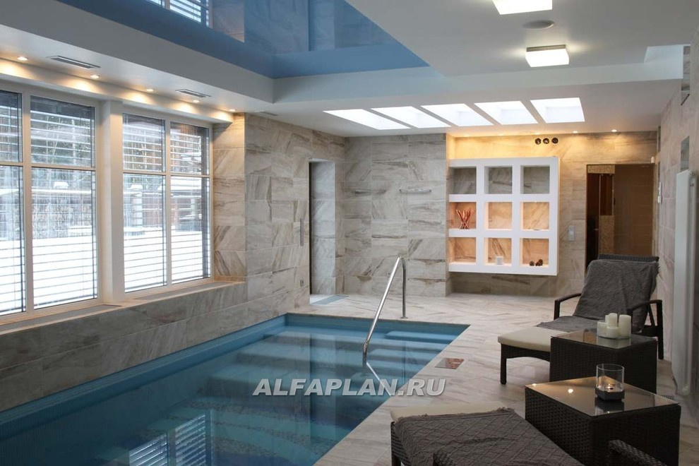 Реализация и интерьеры проекта коттеджа "Три семерки" 77а + проект бассейна 287В
