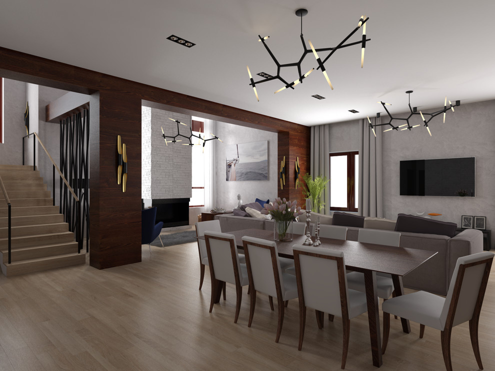 Гостиная-столовая и кухня дома в Пирогово