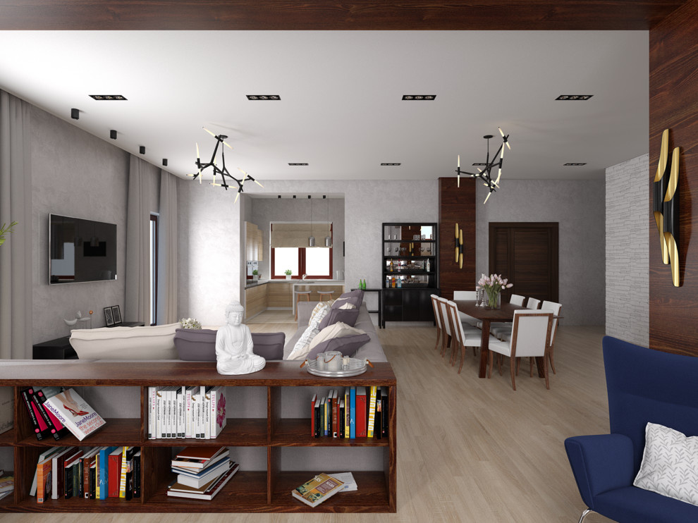 Гостиная-столовая и кухня дома в Пирогово