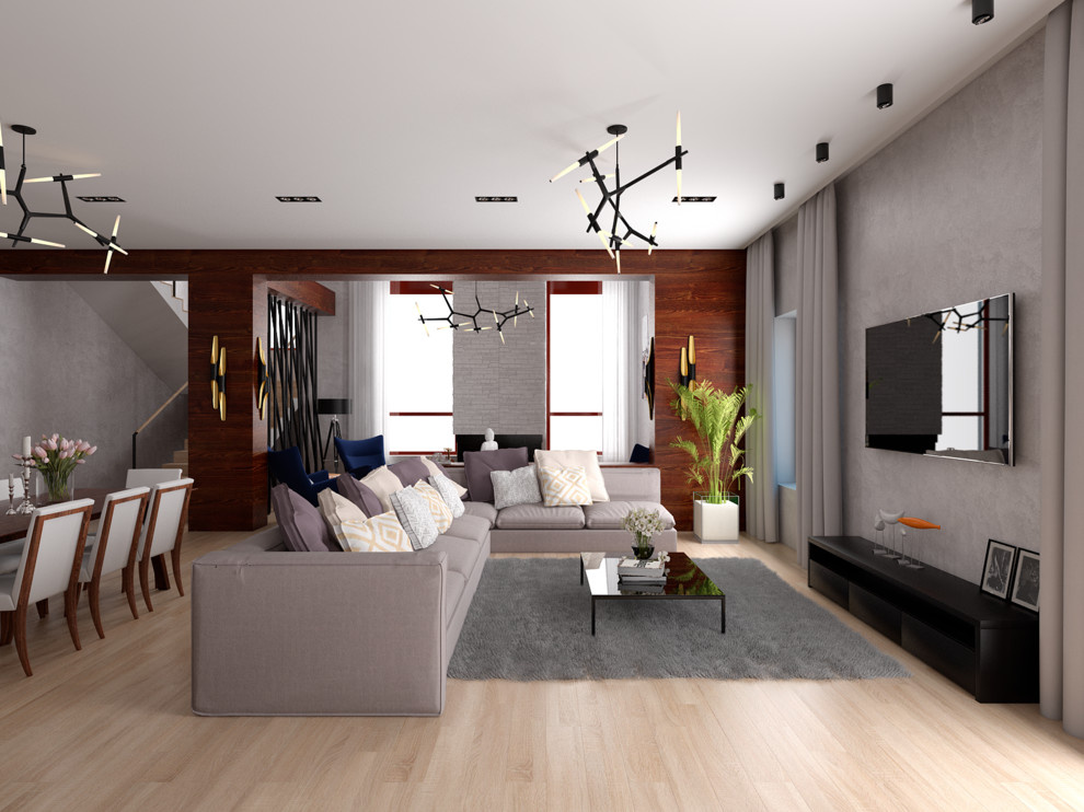 Гостиная-столовая и кухня дома в Пирогово