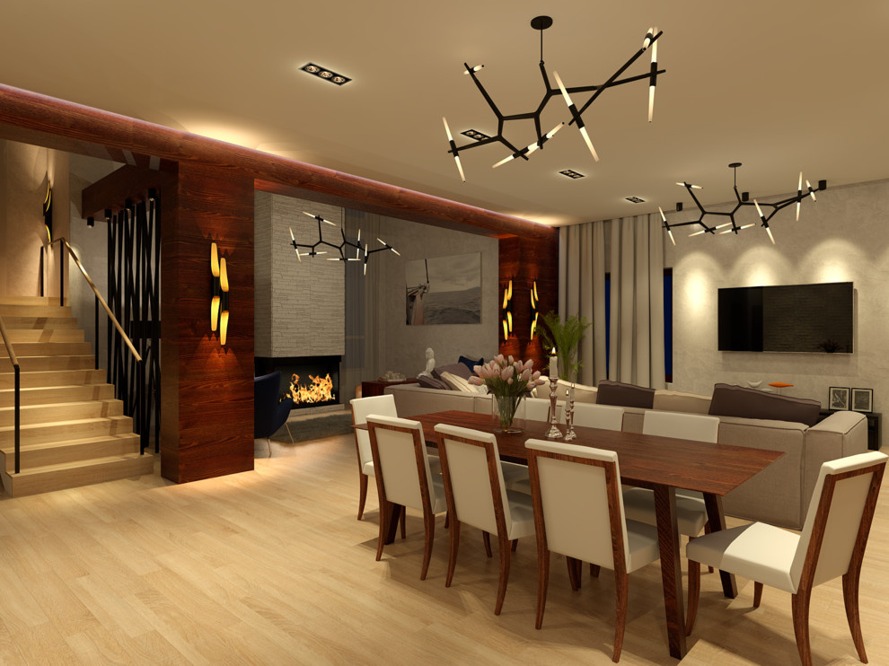 Гостиная-столовая и кухня дома в Пирогово