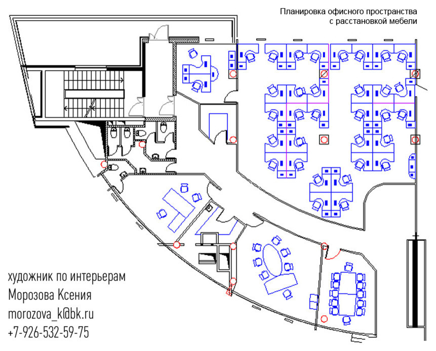 ПЛАНИРОВКА ОФИСНОГО ПРОСТРАНСТВА С РАССТАНОВКОЙ МЕБЕЛИ "Русская рыбная"