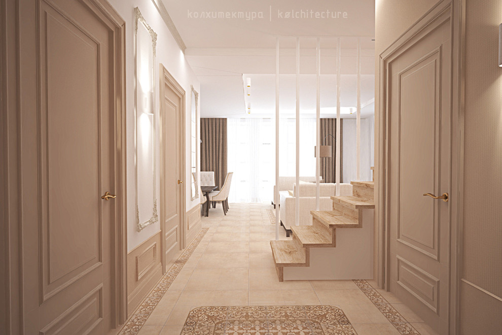КП "Республика Сантория". Двухэтажный жилой дом.Интерьер в стиле Классика-лайт