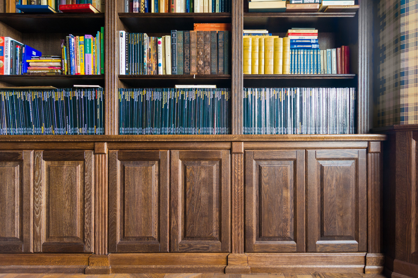 Кабинет с библитоекой и потолком