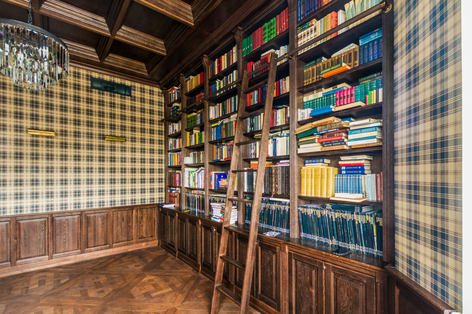 Кабинет с библитоекой и потолком