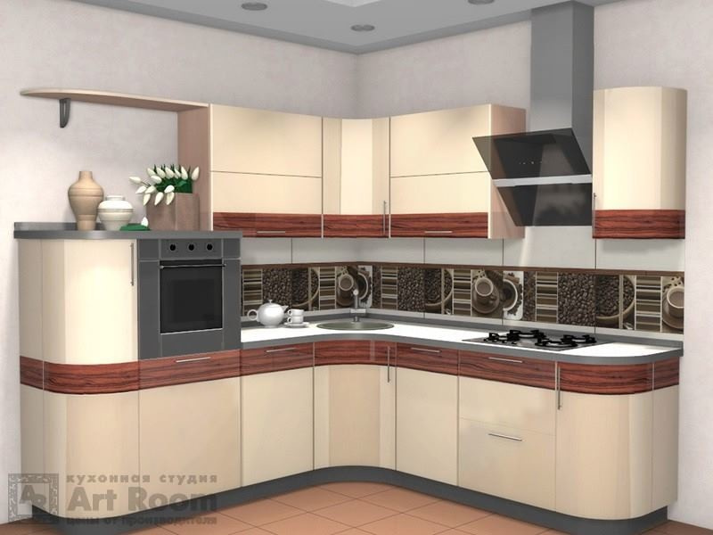 Кухня с фасадами МДФ эмаль и шпон