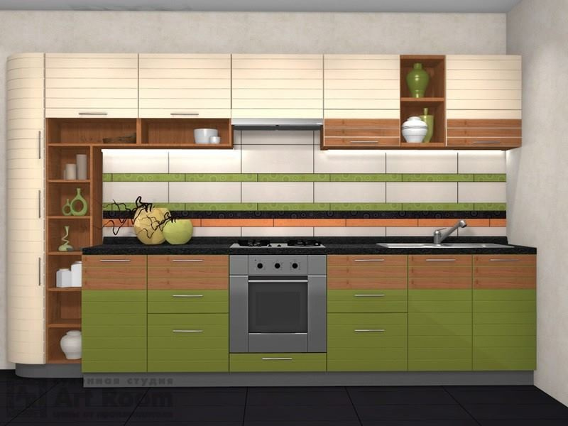 Кухня с фасадами МДФ эмаль и шпон