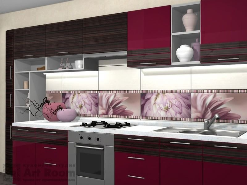 Кухня с фасадами МДФ эмаль и шпон