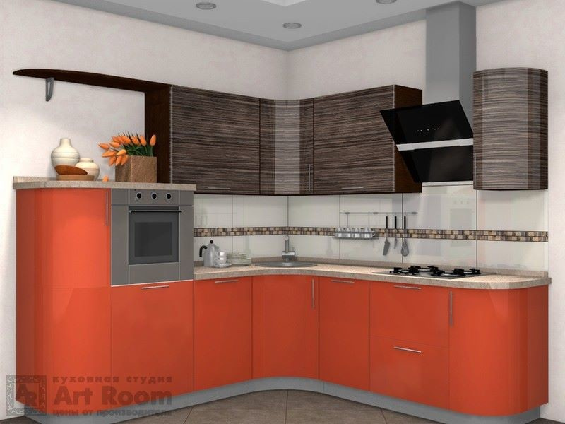 Кухня с фасадами МДФ эмаль и шпон