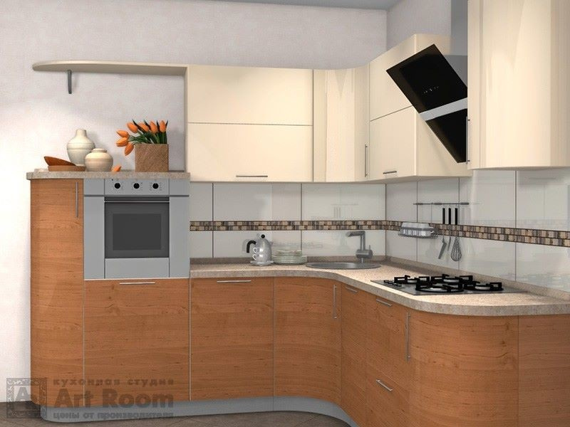 Кухня с фасадами МДФ эмаль и шпон