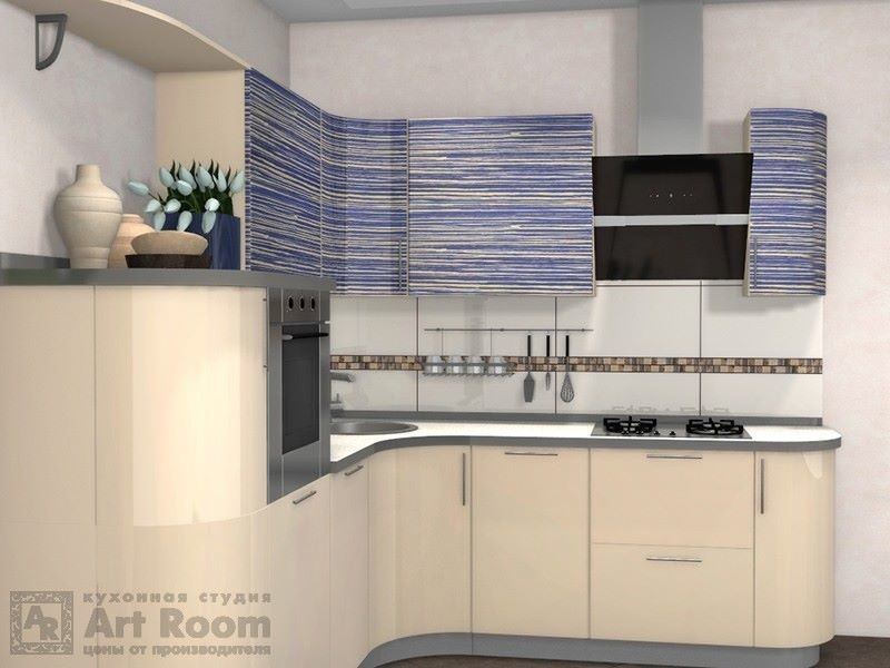 Кухня с фасадами МДФ эмаль и шпон