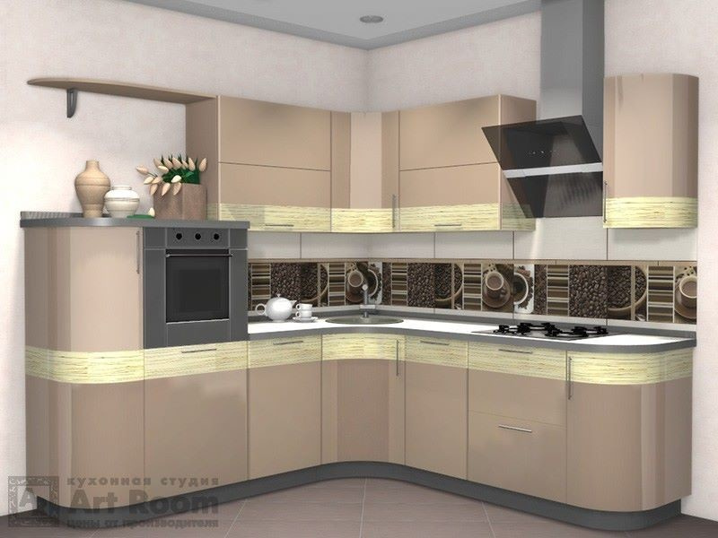 Кухня с фасадами МДФ эмаль и шпон