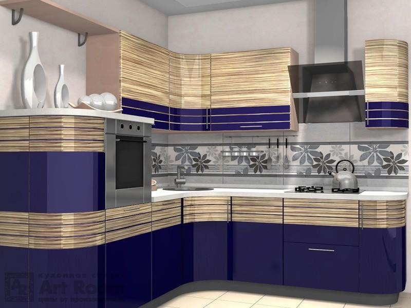 Кухня с фасадами МДФ эмаль и шпон