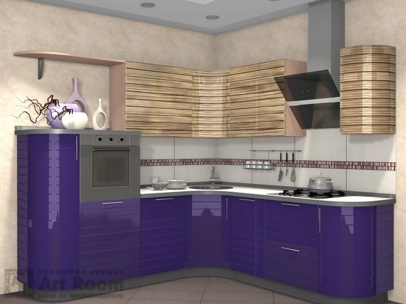 Кухня с фасадами МДФ эмаль и шпон