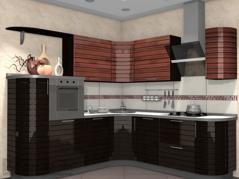 Кухня с фасадами МДФ эмаль и шпон