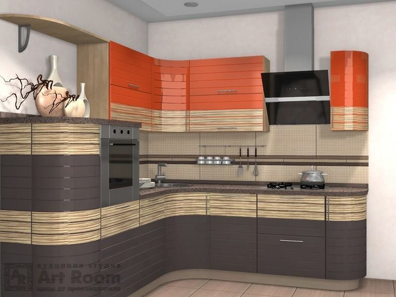 Кухня с фасадами МДФ эмаль и шпон