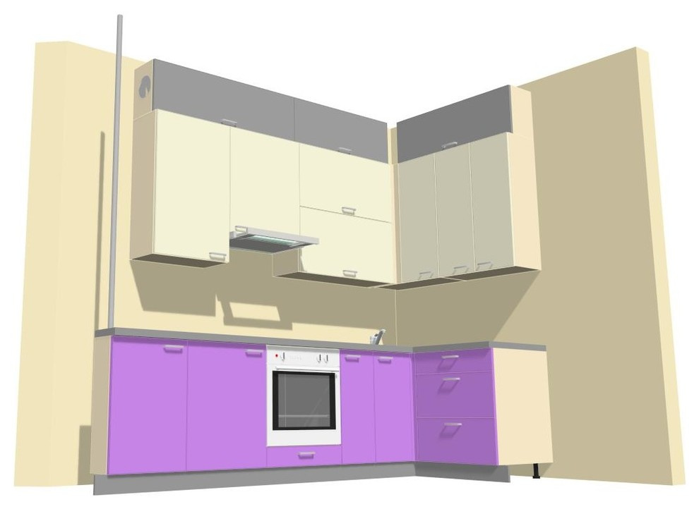 Проект кухни с поэтапными снимками: до, эскиз, после.