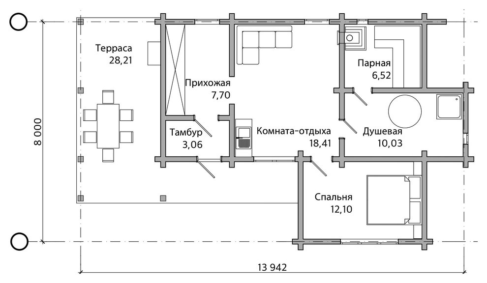 Баня из профилированного бруса 52 кв.м