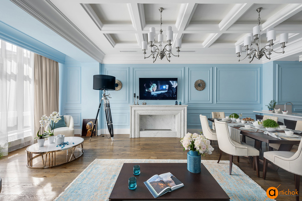 Дизайн гостиной в голубом цвете