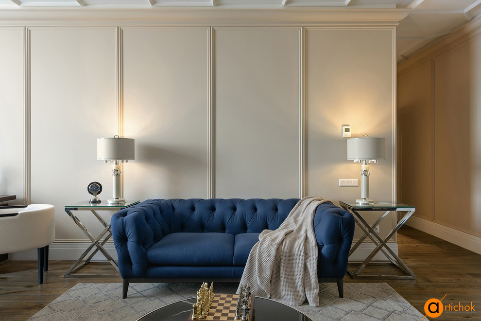 Дизайн кабинета в бежевых и синих тонах