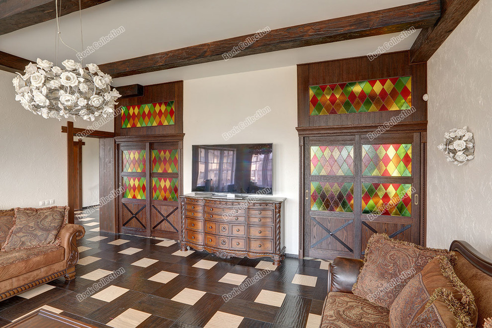 Стеллаж - перегородка из массива и шпона с раздвижными дверьми в коттедж