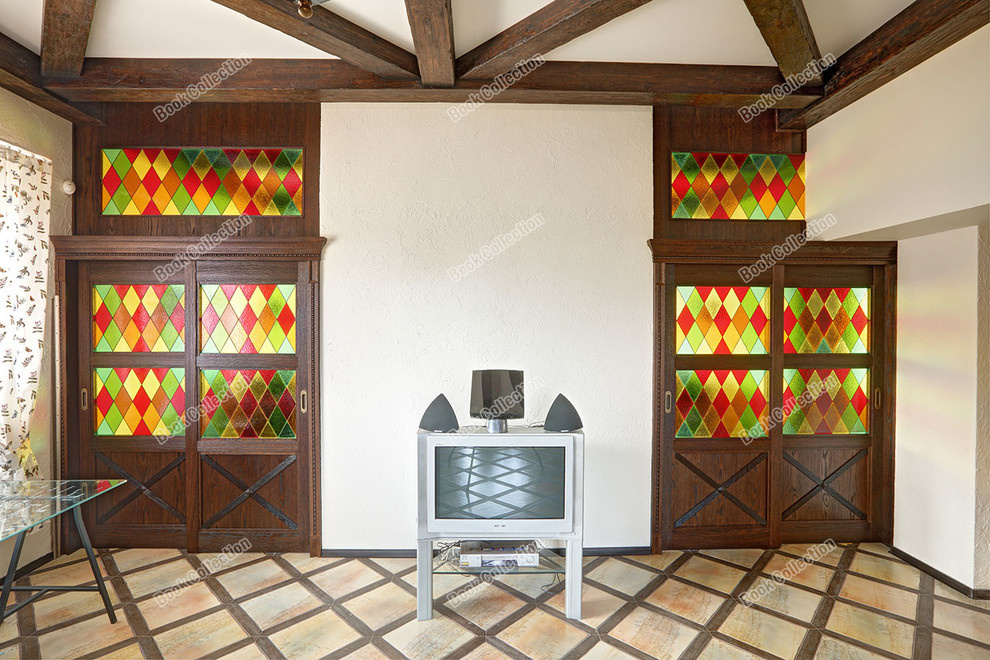 Стеллаж - перегородка из массива и шпона с раздвижными дверьми в коттедж