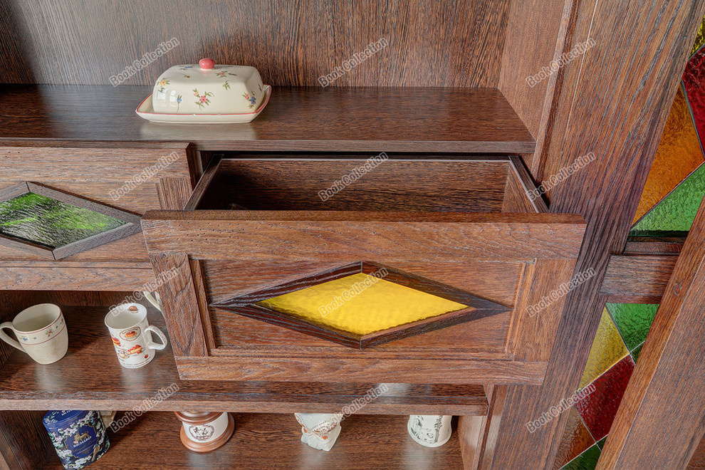 Стеллаж - перегородка из массива и шпона с раздвижными дверьми в коттедж