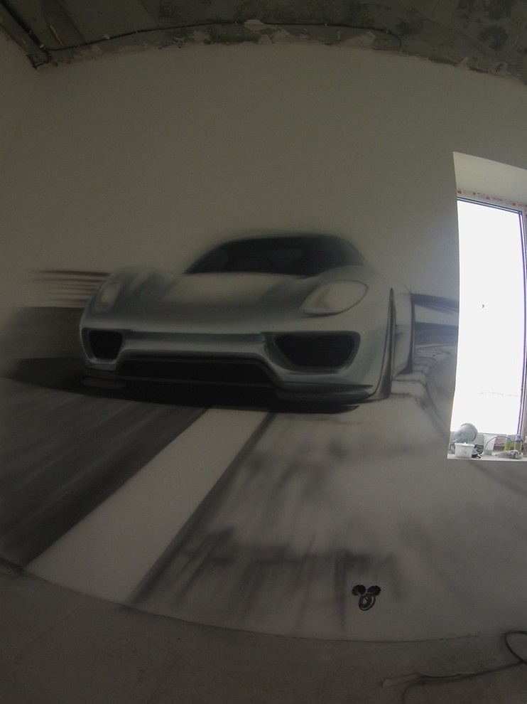 Роспись в детской комнате "Porsche"