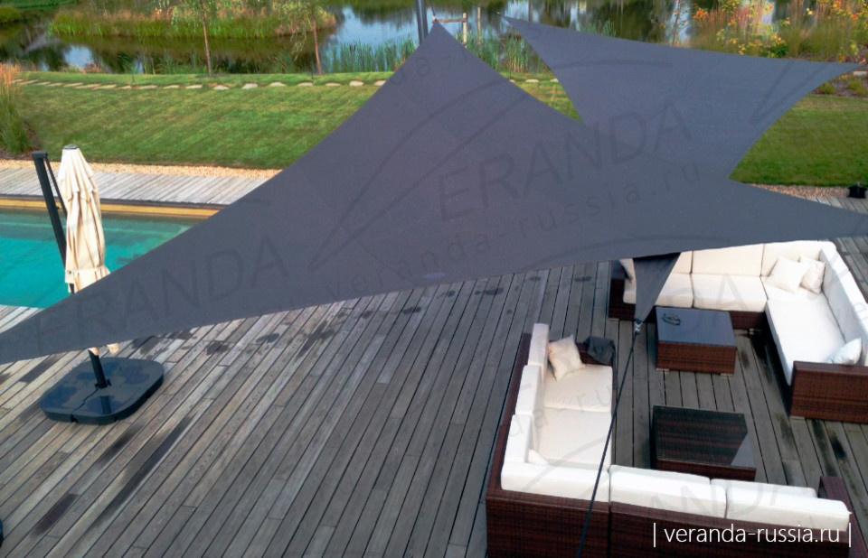 Стильный навес для летней террасы с бассейном