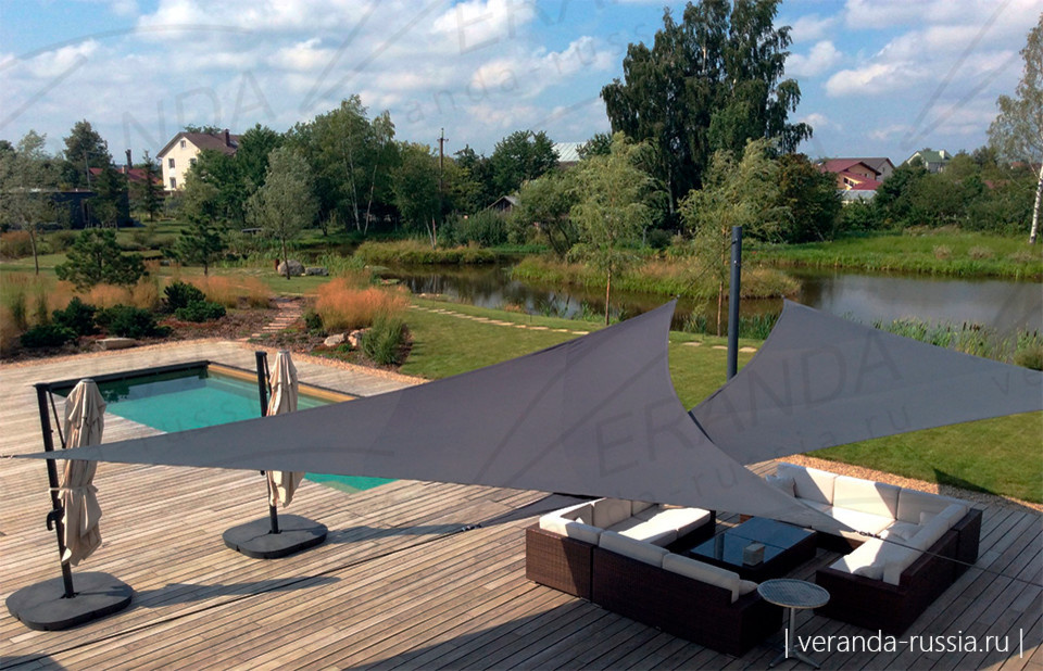 Стильный навес для летней террасы с бассейном