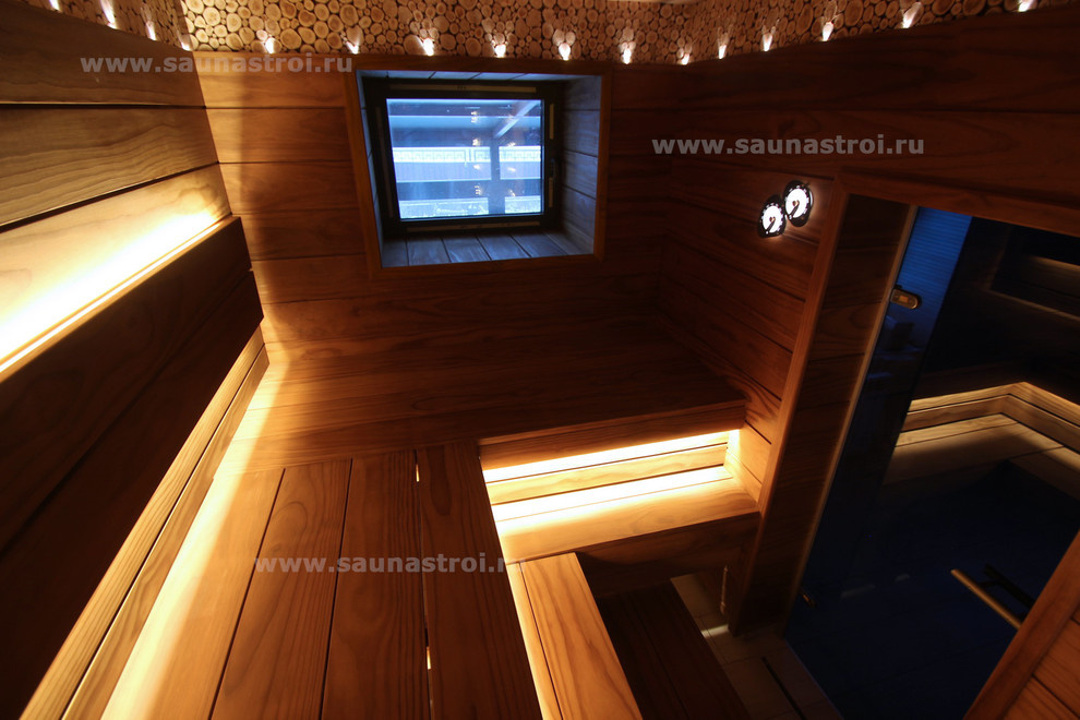 Обложка проекта: Сауна. Трехъярусный полок из "Pino Premio" и "Tulikivi Tuisku"