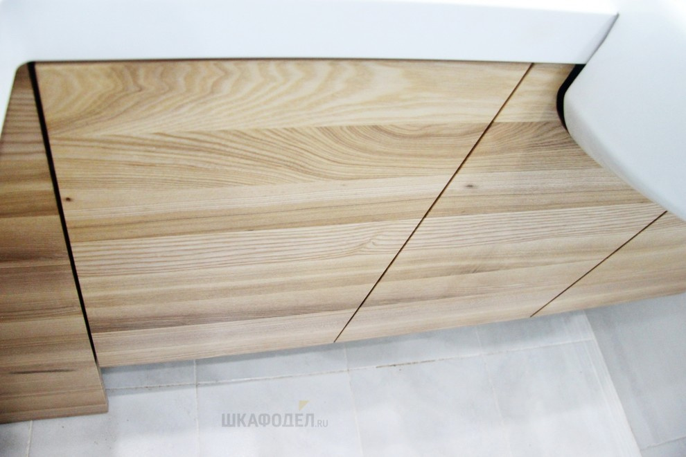 Тумбочка под мойку из камня и массива ясеня под маслом