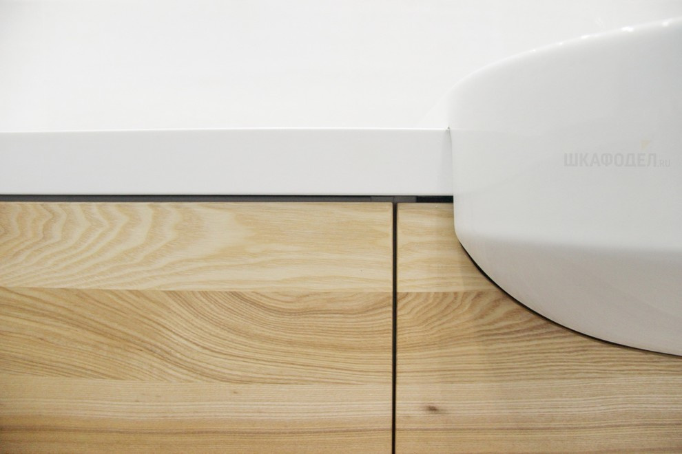 Тумбочка под мойку из камня и массива ясеня под маслом