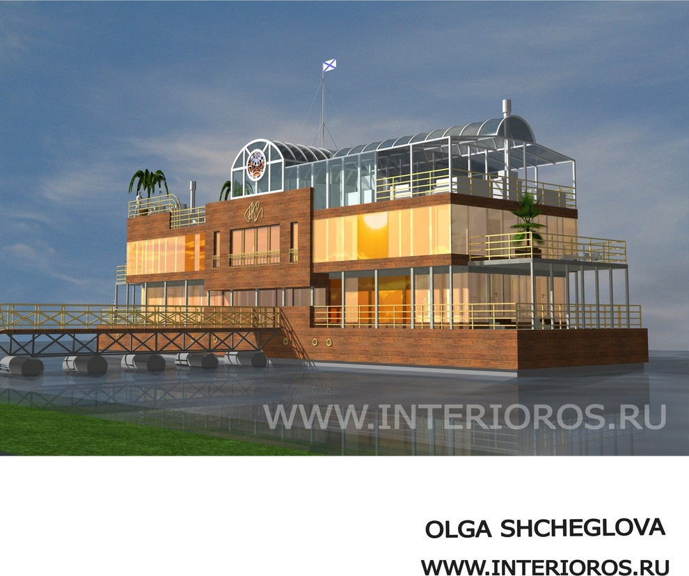 Дебаркадер гостиница на воде со спа-зоной, бассейном и верхней панорамной террас