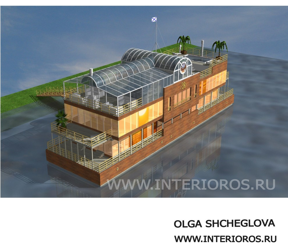 Дебаркадер гостиница на воде со спа-зоной, бассейном и верхней панорамной террас