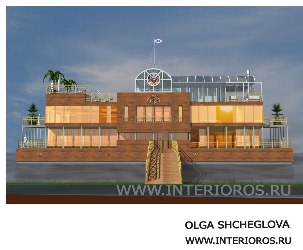 Дебаркадер гостиница на воде со спа-зоной, бассейном и верхней панорамной террас