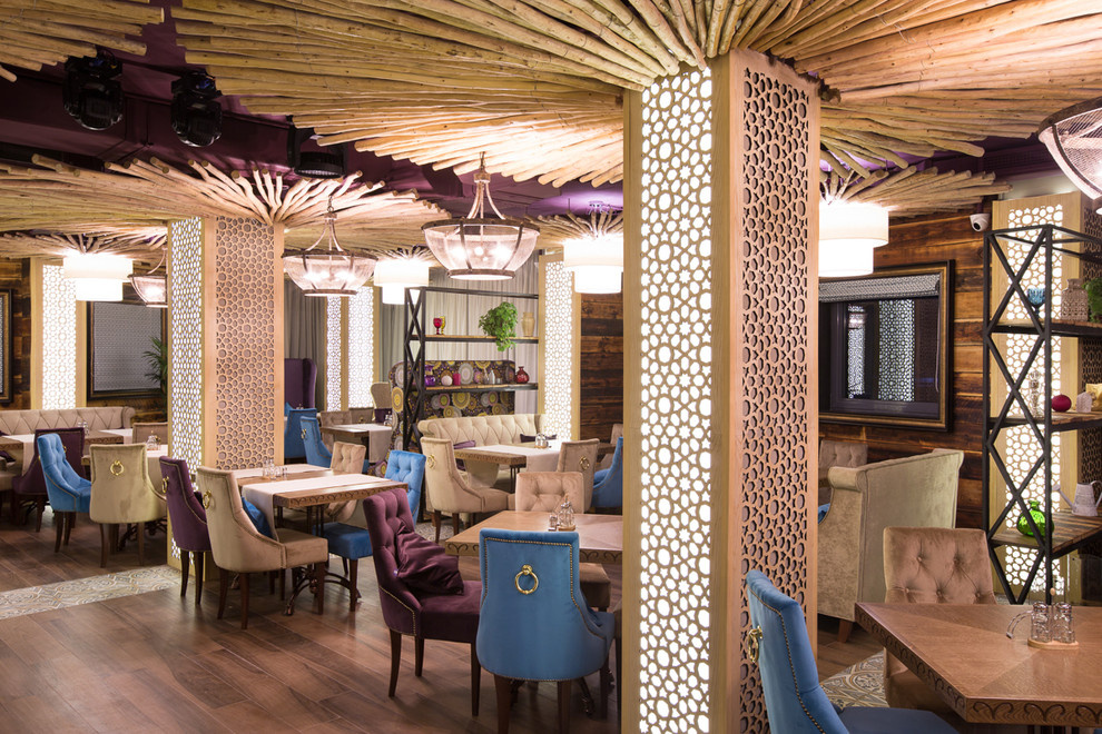 Съемка дизайна освещения в ресторане Огни Баку