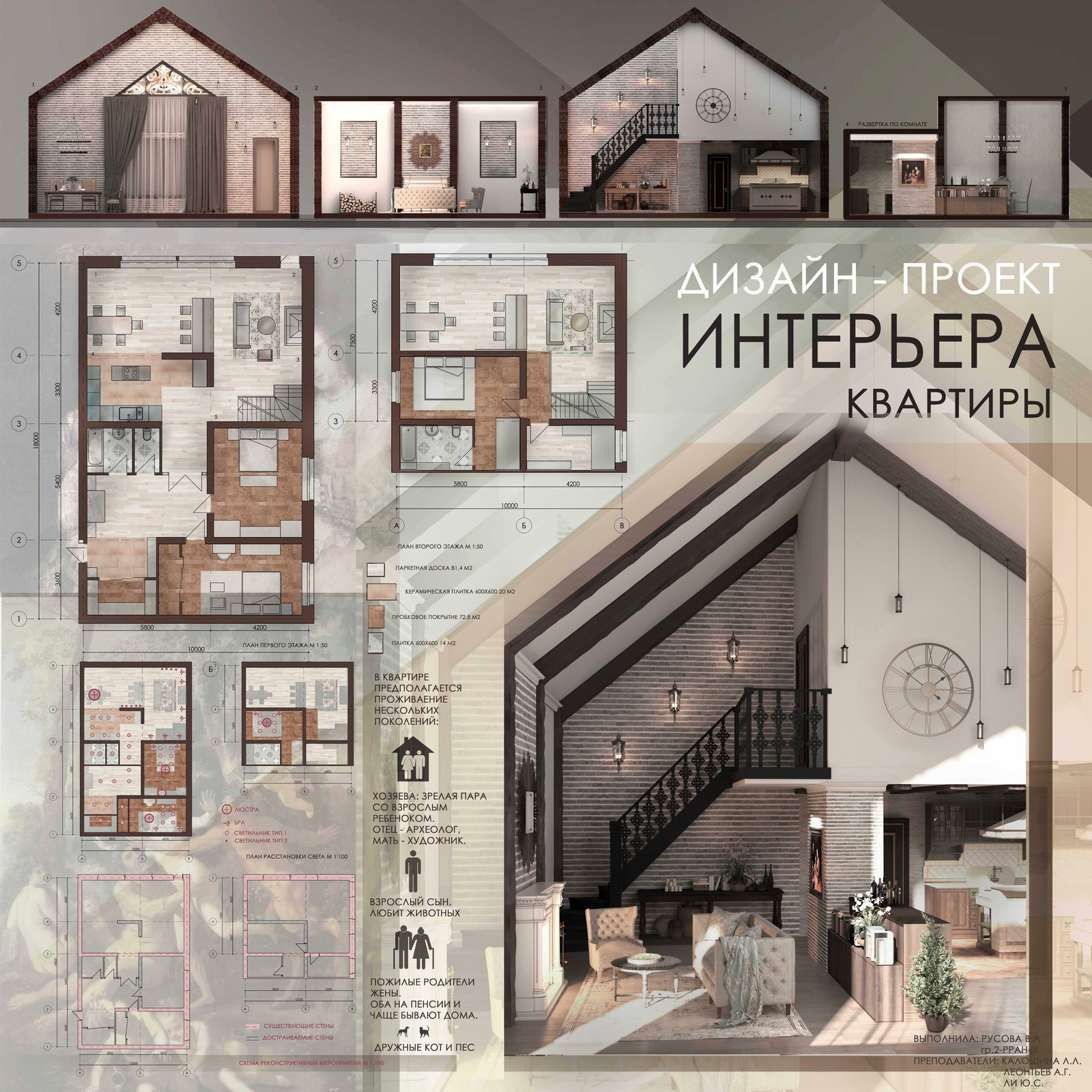 Обложка проекта: Интеьер квартиры, перепланировка (студенческий проект)