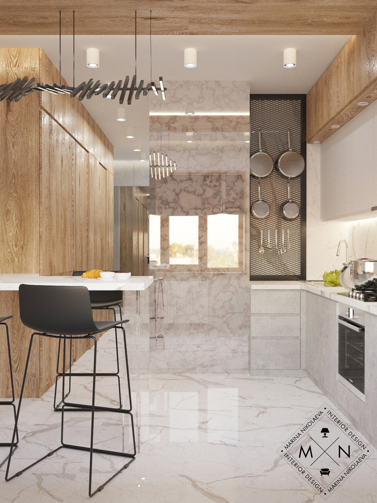 Обложка проекта: Бетон, мрамор, дерево в трехкомнатной квартире